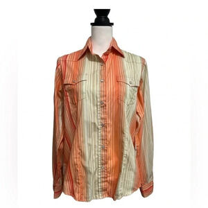 Murdochs Cedar Rose Striped Button Down Women’s Pearl Snap Top. Large